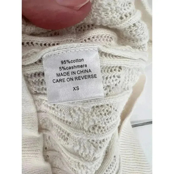 Burgess Cotton Cashmere Ivory Crochet Cardigan Sweater With Pockets Size XSMALL - Picture 9 of 10